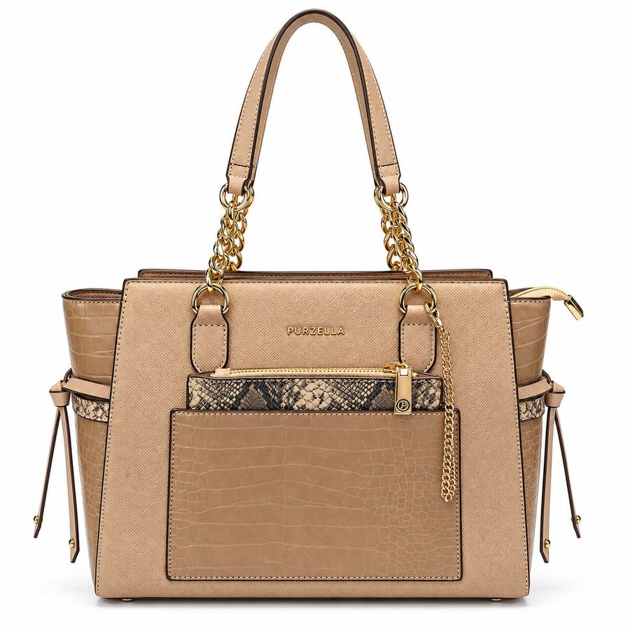 Beige handbag held in hands